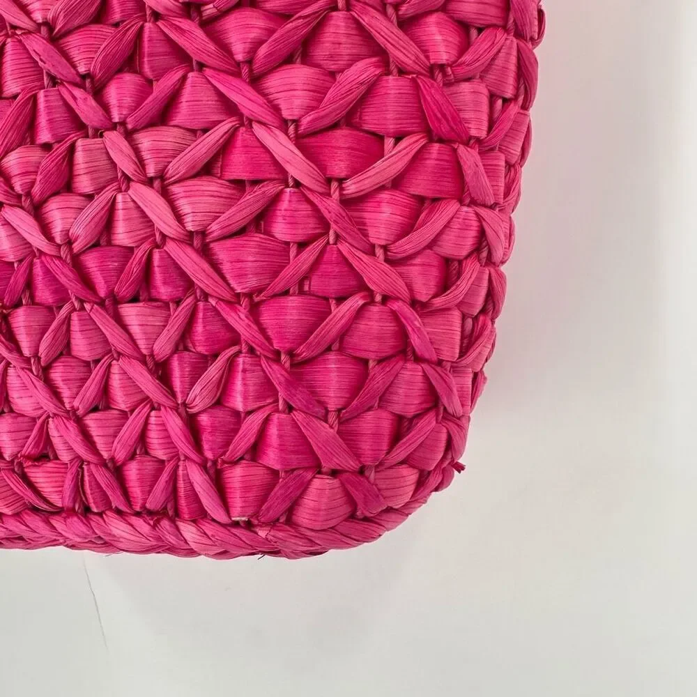 NWT Barney’s NY Pink Straw‎ Beaded Handle Tote Bag